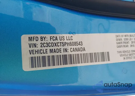 2023 Dodge Charger R/T из США, поврежденный, VIN 2C3CDXCT5PH608543